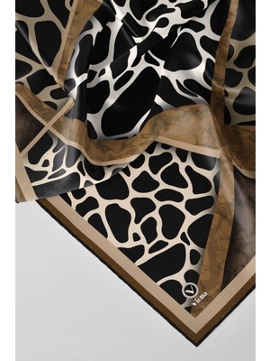 Violla Twill Taş Desenli Bej Renkli 90X90 Eşarp (Ipek Içermez)Kenar Dikiş Şekli El Dikişli