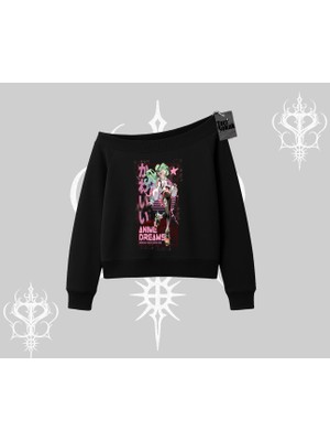 Kayık Yaka Sweatshirt Anime Kawaii Japon Kız Desenli