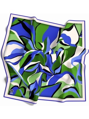 Violla Twilll Büyük Yaprak Desenli Saks - Zümrüt Yeşili Renkli 90X90 Eşarp (Ipek Içermez) Kenar Dikiş Şekli