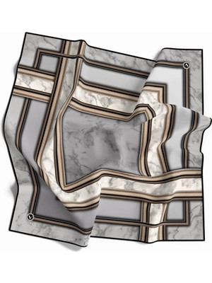 Violla Twill Geometrik Desenli Gri Renkli 90X90 Eşarp (Ipek Içermez) Kenar Dikiş Şekli El Dikişli
