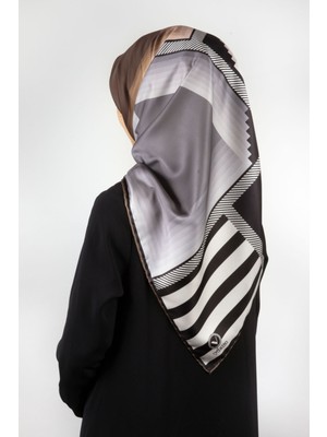 Violla Twill Geometrik Desenli Vizon Renkli 90X90 Eşarp (Ipek Içermez) Kenar Dikiş Şekli El Dikişli