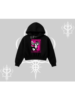 Kapşonlu Crop Sweatshirt Heroic Anime Girl Japon Stil Grafik Baskılı