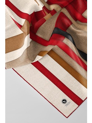 Violla Twill Renkli Şerit Desenli Bordo Renkli 90X90 Eşarp (Ipek Içermez) Kenar Dikiş Şekli El Dikişli