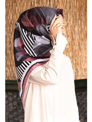 Violla Twill Çizgili Geometrik Desenli Pudra Renkli 90X90 Eşarp (Ipek Içermez)