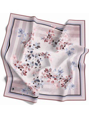 Violla Twill Çiçek Desenli Gül Kurusu Renkli 90X90 Eşarp (Ipek Içermez) Kenar Dikiş Şekli El Dikişli