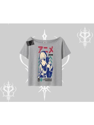 Kayık Yaka Tshirt Anime Kız Desenli Japon Tarzı