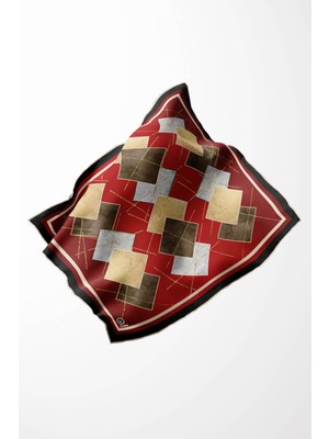 Violla Twill Geometrik Desenli Bordo Renkli 90X90 Eşarp (Ipek Içermez) Kenar Dikiş Şekli El Dikişli