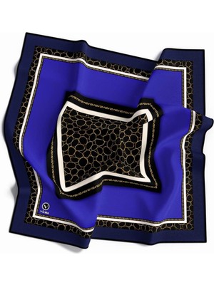 Violla Twill Zincir Desenli Saks Mavisi Renkli 90X90 Eşarp (Ipek Içermez) Kenar Dikiş Şekli El Dikişli