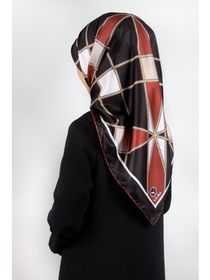 Violla Twill Gold Detaylı Geometrik Çiçekli Desenli Bordo Renkli 90X90 Eşarp (Ipek Içermez) Kenar Dikiş Şek