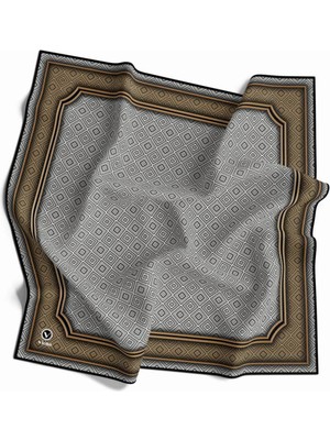 Violla Twill Geometrik Çıtır Desenli Bej Renkli 90X90 Eşarp (Ipek Içermez) Kenar Dikiş Şekli El Dikişli