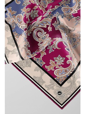 Violla Kristal Şal Desenli Mürdüm Renkli 90X90 Eşarp (Ipek Içermez) Kenar Dikiş Şekli El Dikişli