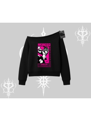 Kayık Yaka Sweatshirt Heroic Anime Girl Japon Stil Grafik Baskılı