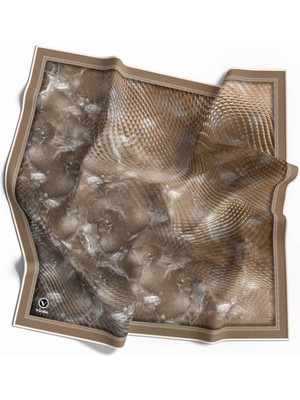 Violla Twill Batik Desenli Bej Renkli 90X90 Eşarp (Ipek Içermez) Kenar Dikiş Şekli El Dikişli