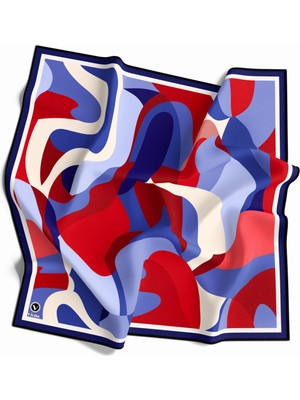 Violla Twill Sulu Boyalı Çiçek Desenli Lacivert - Kırmızı Renkli 90X90 Eşarp (Ipek Içermez) Dikim Şekli : E