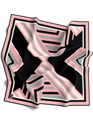 Violla Soft Geometrik Desenli Pudra - Gri Renkli 90X90 Eşarp (Ipek Içermez) Kenar Dikiş Şekli El Dikişli