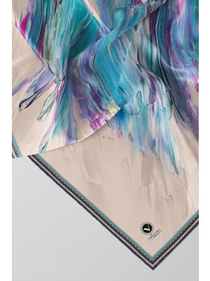 Violla Twill Fırça Darbesi Desenli Bebe Mavisi Renkli 90X90 Eşarp (Ipek Içermez) Dikim Şekli : El Dikişi
