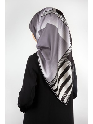 Violla Twill Geometrik Desenli Gri Renkli 90X90 Eşarp (Ipek Içermez) Kenar Dikiş Şekli El Dikişli