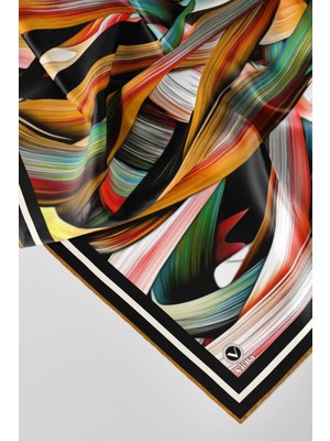 Violla Twill Kare Desenli Hardal Renkli 90X90 Dikim Şekli : El Dikişi Eşarp (Ipek Içermez)