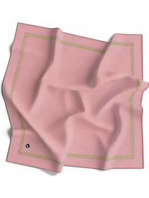Violla Twill Kenar Motifi Zincir Desenli Düz Pudra Renkli 90X90 Dikim Şekli : El Dikişi Eşarp (Ipek Içermez
