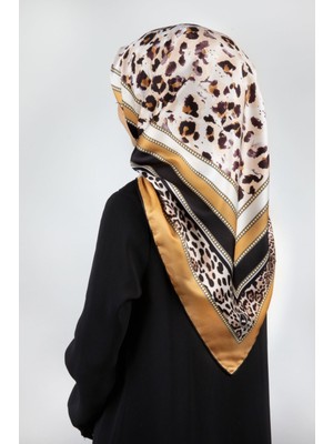 Violla Twill Kemerli ve Leopar Desenli Hardal Renkli 90X90 Eşarp (Ipek Içermez) Dikim Şekli : El Dikişi
