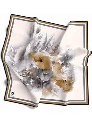 Violla Rayon Zincir Desenli Bej Renkli 90X90 Eşarp (Ipek Içermez) Kenar Dikiş Şekli El Dikişli