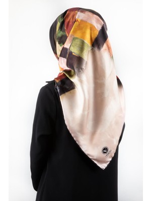 Violla Twill Yağlı Boya Desenli Haki Renkli 90X90 Eşarp (Ipek Içermez) Kenar Dikiş Şekli El Dikişli