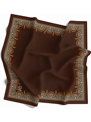 Violla Twill Yumuşak Dokulu Kenar Motifi Şal Desenli Taba Renkli 90X90 Eşarp (Ipek Içermez) Dikim Şekli : E