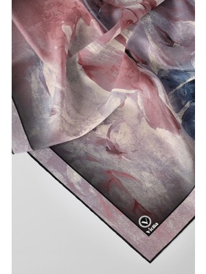 Violla Twill Sulu Boyalı Çiçek Desenli Pudra Renkli 90X90 Eşarp (Ipek Içermez) Kenar Dikiş Şekli El Dikişli