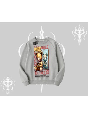Biskilet Sweatshirt Fake Smile Mood Ayıcık Grafik Baskılı