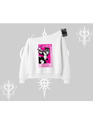 Kayık Yaka Sweatshirt Heroic Anime Girl Japon Stil Grafik Baskılı