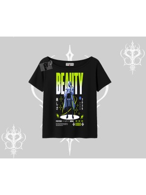 Kayık Yaka Tshirt Anime Unity Neon Detaylı Grafik Baskılı