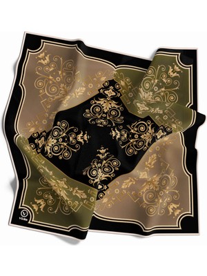 Violla Twill Gold Desenli Haki Renkli 90X90 Eşarp (Ipek Içermez) Kenar Dikiş Şekli El Dikişli