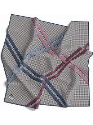Violla Twill Çizgili Pötikareli Çizgili Desenli Indigo Renkli 90X90 Eşarp (Ipek Içermez)