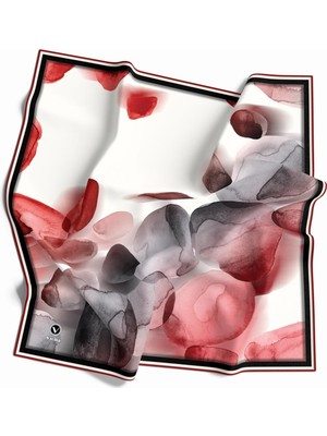 Violla Kristal Sulu Boyalı Taş Desenli Kırmızı - Gri Renkli 90X90 Eşarp (Ipek Içermez) Kenar Dikiş Şekli El
