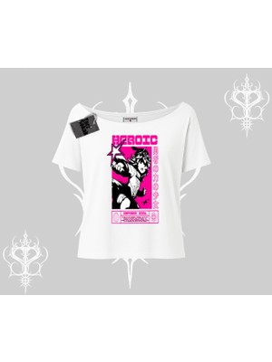 Kayık Yaka Tshirt Heroic Anime Girl Japon Stil Grafik Baskılı