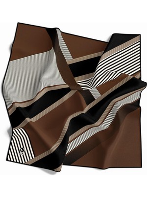Violla Twill Yumuşak Dokulu Geometrik Desenli Taba Renkli 90X90 Eşarp (Ipek Içermez) Dikim Şekli : El Dikiş