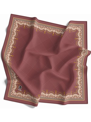 Violla Twill Ekoseli Şal Desenli Gül Kurusu Renkli 90X90 Eşarp (Ipek Içermez) Kenar Dikiş Şekli El Dikişli