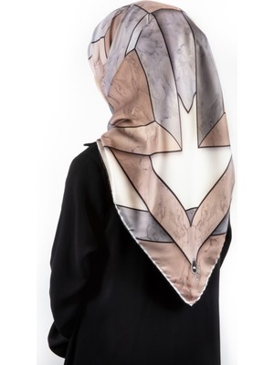 Violla Rayon Mermer Desenli Gri - Bej Renkli 90X90 Eşarp (Ipek Içermez) Kenar Dikiş Şekli El Dikişli