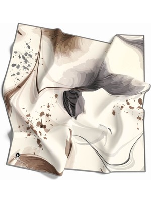 Violla Twill Dalga Desenli Gri Renkli 90X90 Eşarp (Ipek Içermez) Kenar Dikiş Şekli El Dikişli