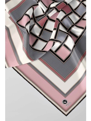 Violla Twill Kare Desenli Pudra - Gri Renkli 90X90 Dikim Şekli : El Dikişi Eşarp (Ipek Içermez)