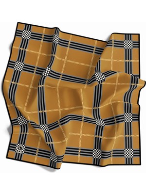 Violla Twill Ekose Desenli Hardal Renkli 90X90 Eşarp (Ipek Içermez) Kenar Dikiş Şekli El Dikişli