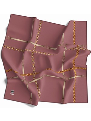 Violla Twill Zincir ve Kemer Desenli Gül Kurusu Renkli 90X90 Eşarp (Ipek Içermez) Kenar Dikiş Şekli El Diki