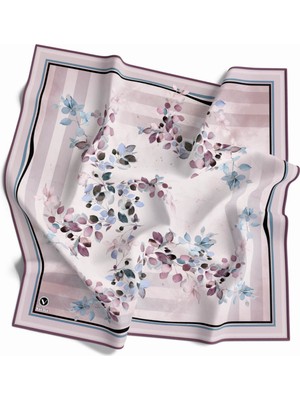 Violla Twill Çiçek Desenli Mor Renkli 90X90 Eşarp (Ipek Içermez) Kenar Dikiş Şekli El Dikişli