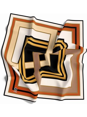 Violla Twill Çerçeve Desenli Hardal - Siyah Renkli 90X90 Eşarp (Ipek Içermez) Kenar Dikiş Şekli El Dikişli