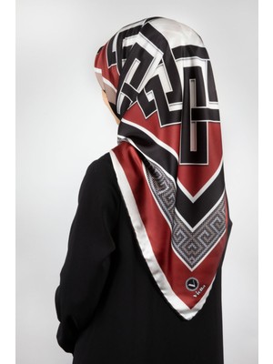Violla Twill Çizgili Sonsuzluk Düğümü Desenli Bordo Renkli 90X90 Eşarp (Ipek Içermez)