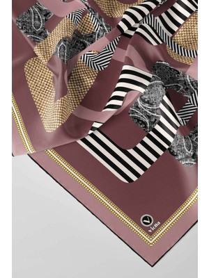 Violla Twill Geometrik Desenli Pudra Renkli 90X90 Eşarp (Ipek Içermez) Kenar Dikiş Şekli El Dikişli
