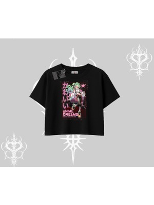 Oversize Crop Tshirt Anime Kawaii Japon Kız Desenli