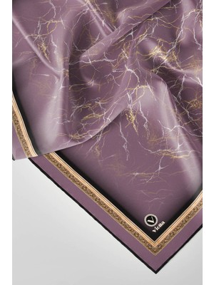 Violla Twill Barok Çerçeveli Mermer Desenli Lila Renkli 90X90 Eşarp (Ipek Içermez) Kenar Dikiş Şekli El Dik
