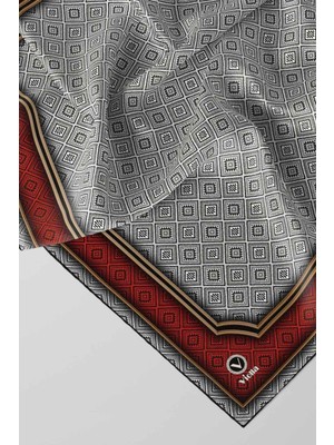 Violla Twill Geometrik Çıtır Desenli Kırmızı Renkli 90X90 Eşarp (Ipek Içermez) Kenar Dikiş Şekli El Dikişli