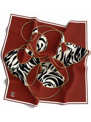 Violla Soft Çember ve Zebra Desenli Kırmızı Renkli 90X90 Eşarp (Ipek Içermez) Kenar Dikiş Şekli El Dikişli